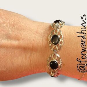 Sarah Coventry “ Black Reflections” 1970’s Era Black Lucite Silver-Tone Bracelet